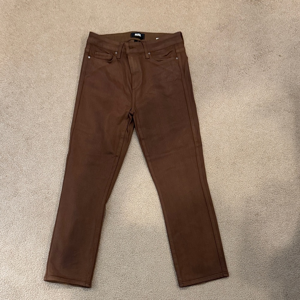 PAIGE Women's Brown Coated Cindy Straight Leg Jeans